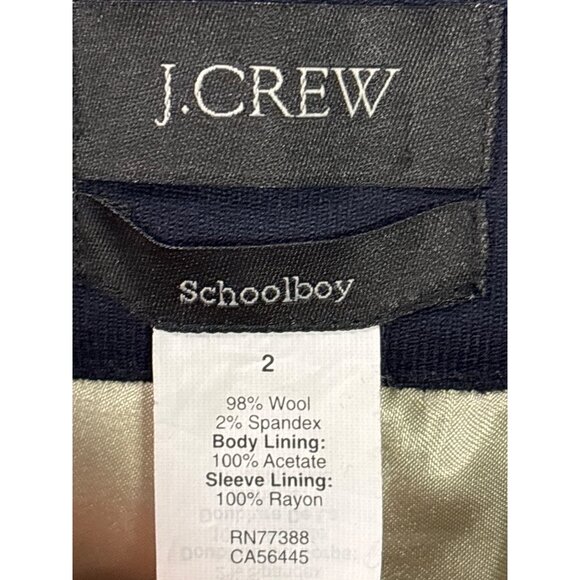 J.Crew Navy Wool Blend Schoolboy Blazer Size 2 Gold Crest Buttons Fully Lined - Picture 3 of 6